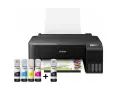 Drukarka Epson z systemem Ecotank, ceniona marka drukarek, w zestawie z butelkami z tuszem.