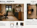 Funkcjonalne biuro z miejscem na drukarkę, gdzie drewno i jasne kolory tworzą przytulną atmosferę.