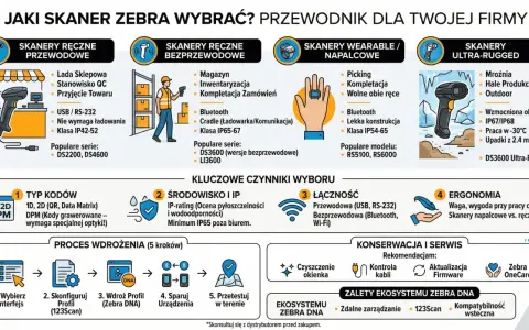 Przewodnik po rodzajach skanerów Zebra: ręczne przewodowe, bezprzewodowe, napalcowe i ultra-rugged. Wybierz najlepszy dla swojej firmy.