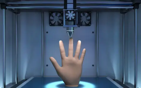 Druk 3D zastosowanie: drukarka tworzy model dłoni, pokazując potencjał technologii w medycynie i inżynierii.