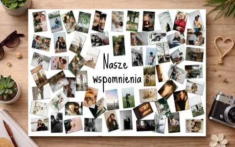 Kolaż zdjęć "Nasze wspomnienia" to świetny pomysł, jak wydrukować plakat z ważnymi chwilami.