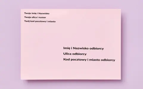 Wskazówki, jak zaadresować kopertę za granicę: dane nadawcy i odbiorcy, ulica, kod pocztowy i miasto.