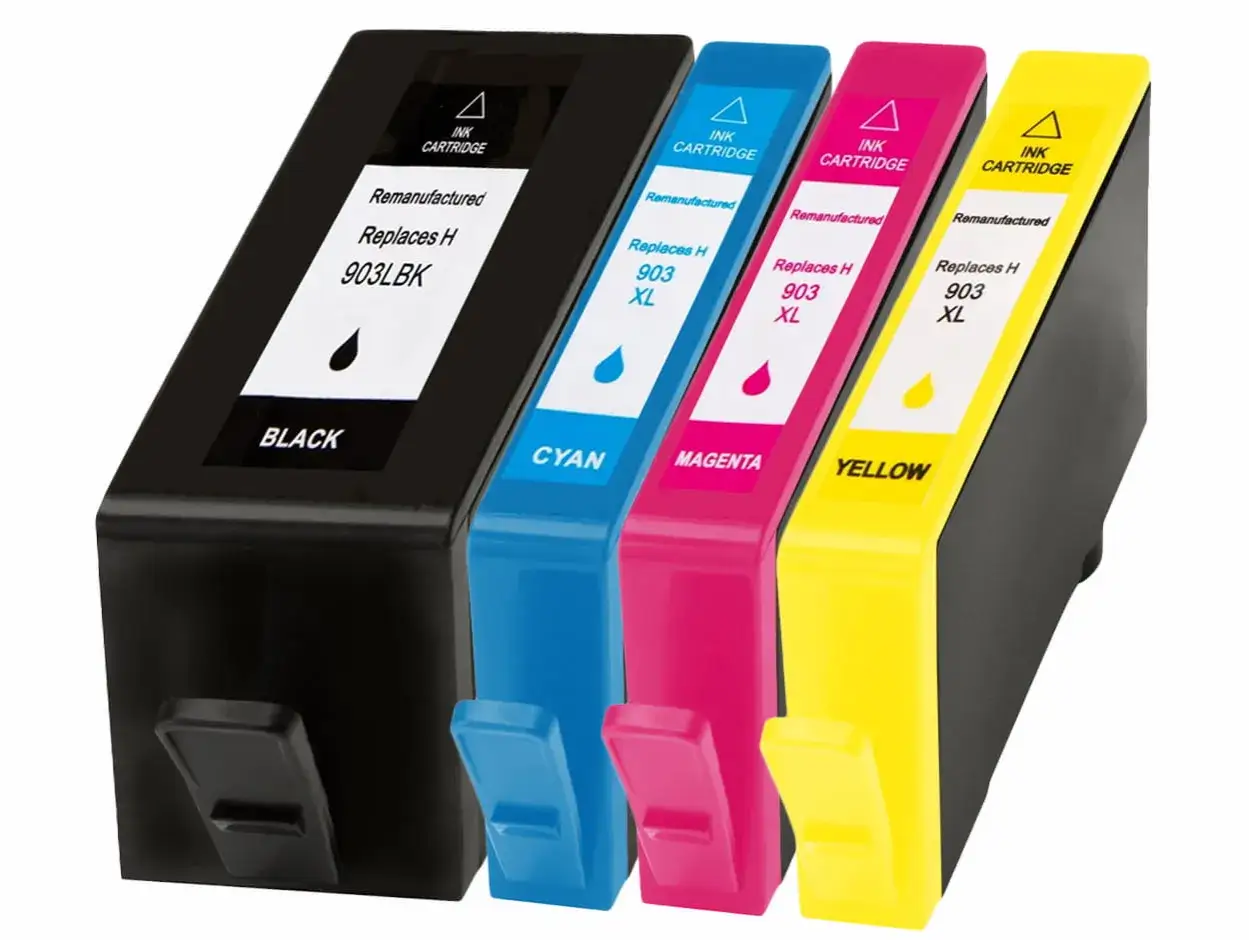 Zestaw tuszów do drukarki HP OfficeJet 6950: czarny, cyjan, magenta, żółty. Zamienniki 903XL.